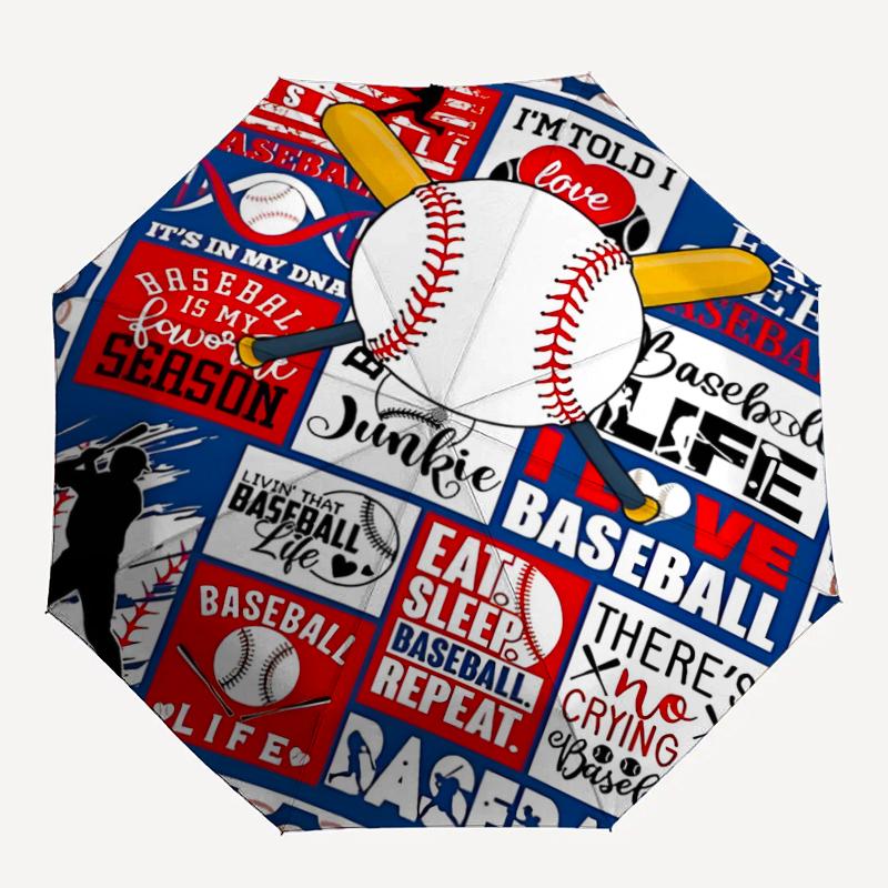 Baseball Theme Automatic Umbrella, Lightweight & Portable, 8 Rib, Perfect for Outdoor Travel, Birthdays, Christmas, Gifts.