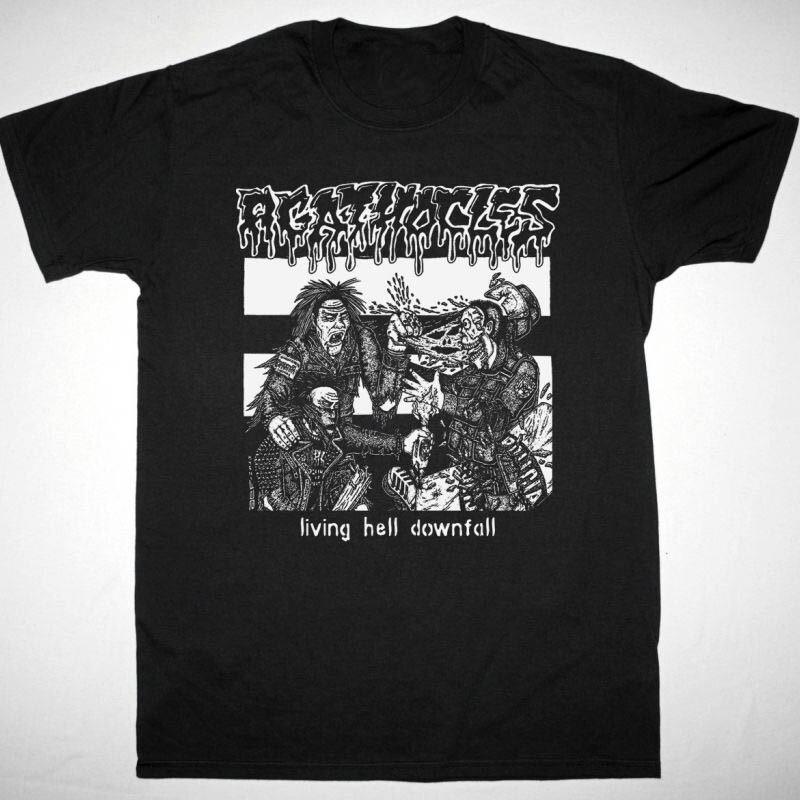 Ретро Футболка AGATHOCLES Band LIVING HELL DOWNFALL Хлопок Черная Все Размеры BT283 Унисекс Футболка
