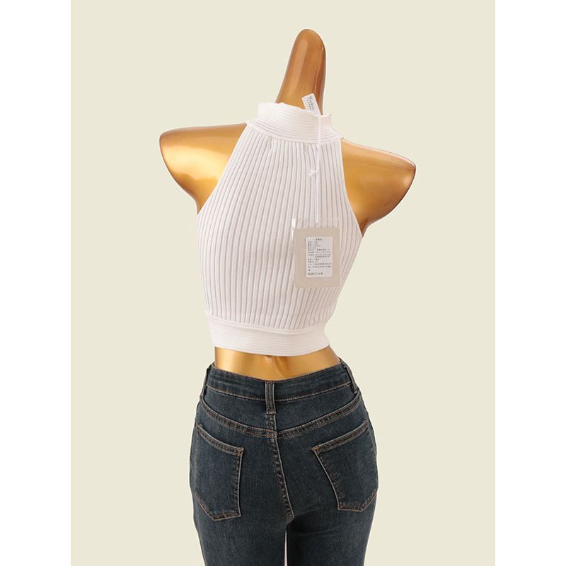 B Style Summer Series Metal Ring Knitting Vest Narrow Shoulder Hollow-out Short Halter Spaghetti Straps Vest