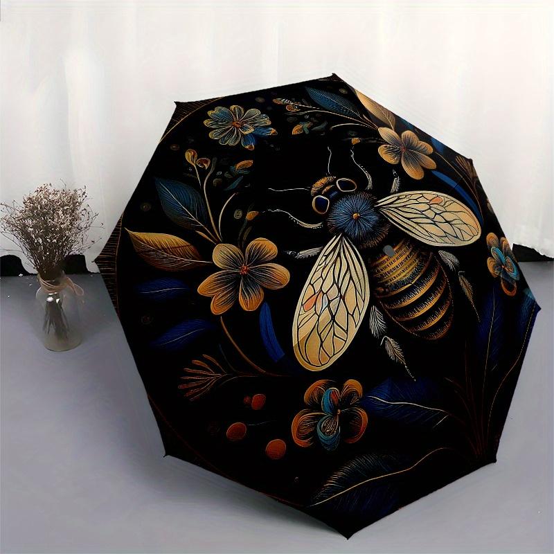 Золотая пчела и цветочная мандала ДекорЗонт, Портативный 3-складной компактный зонт, Рождественский подарок ES578