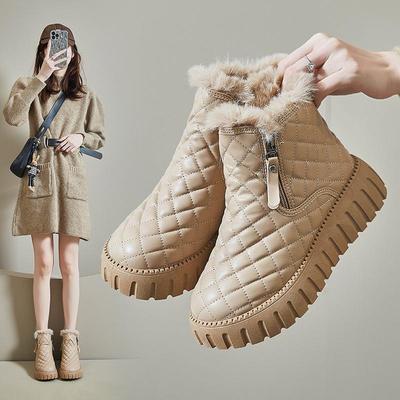 Женские зимние бархатные высокие зимние ботинки 2024 года: Теплые, повседневные, на толстой подошве, в корейском стиле (XQ285)