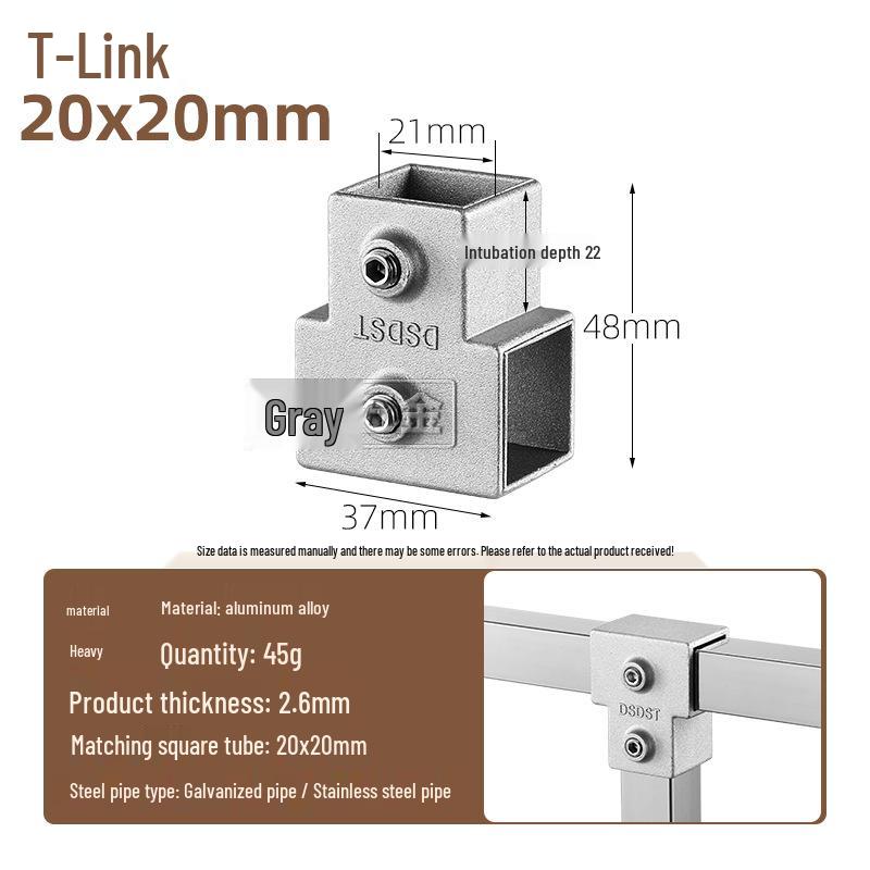 Aluminum Alloy 3-Way Elbow Connector for 20-25 Square Tubes