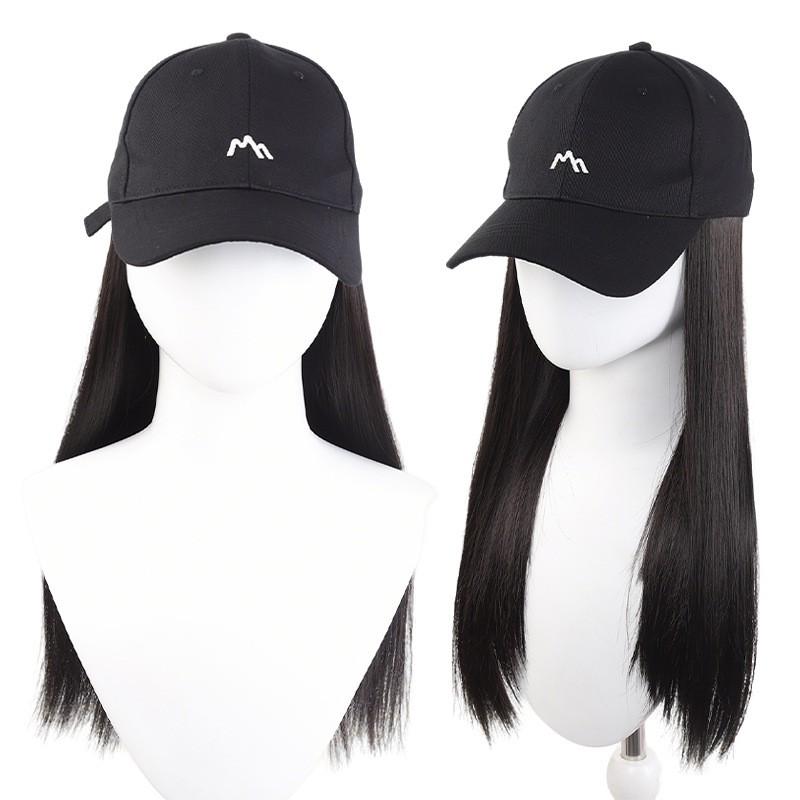 Womens Hat Wig All-in-One Sun Protection Natural Straight Hair Full Cap