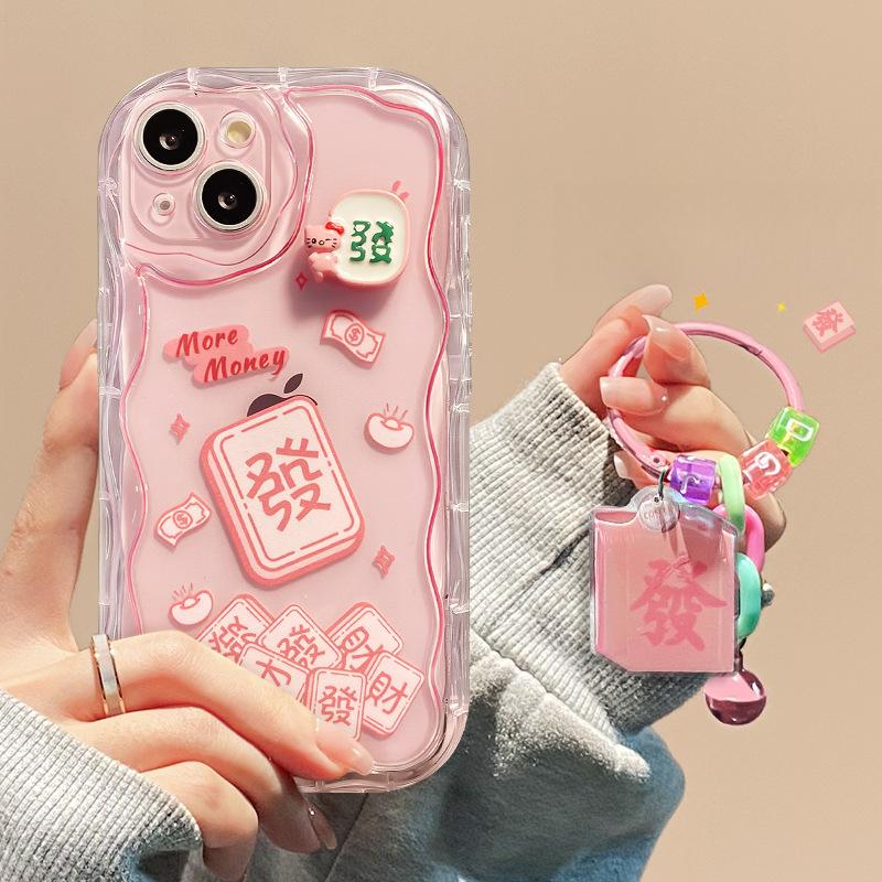 Applicable To Apple 14promax Mobile Phone Case IPhone 15/13 Mahjong Hair Pendant 11/12mini Transparent Silicone