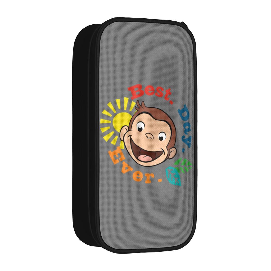 Curious George Monkey Cartoon Pencil Cases Best Day Ever Pencil Pouch Pen Box Big Capacity Pencil Bags School Zipper Stationery