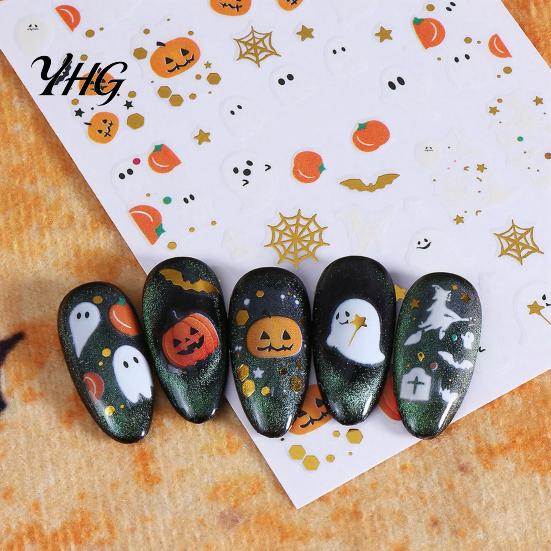 DIY Manicure Stickers Halloween Nail Art Stickers, Cartoon Pumpkin Ghost Bat Decals for Waterproof Decorations, Self-Adhesive Holiday Women