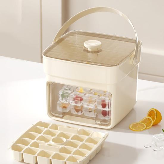 Press-Release Ice Cube Tray with Storage Bin & Ice Shovel Large Capacity Ice Mold for Freezer Leak-Proof Stackable BPA-Free Ice Maker for Home Party