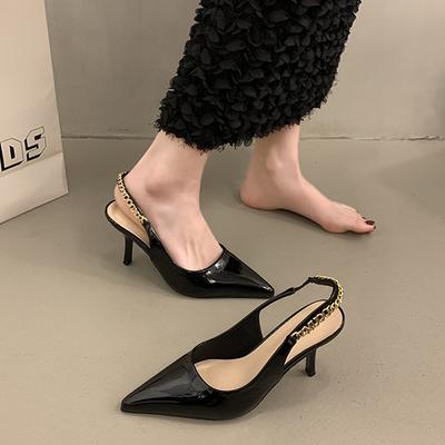 Женские туфли-лодочки на блестящем высоком каблуке с открытой пяткой, сандалии с металлическими кристаллами, туфли на шпильке с острым носком, серебряные вечерние модельные туфли, женские туфли