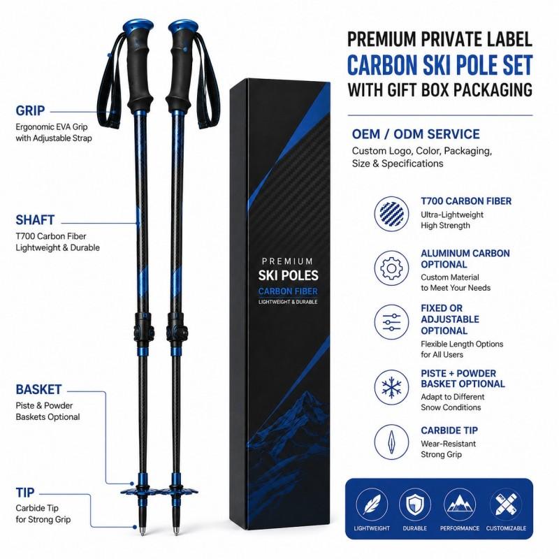 Zeroring Premium Private Label Carbon Ski Pole Set Custom Logo Snow Poles With Retail Packaging OEM