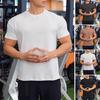 Summer Gym Top Round Neck Slim Fit Muscular Men Training T-shirt Short Sleeves Stretchy Slim Fit Jogging Exercise Tee