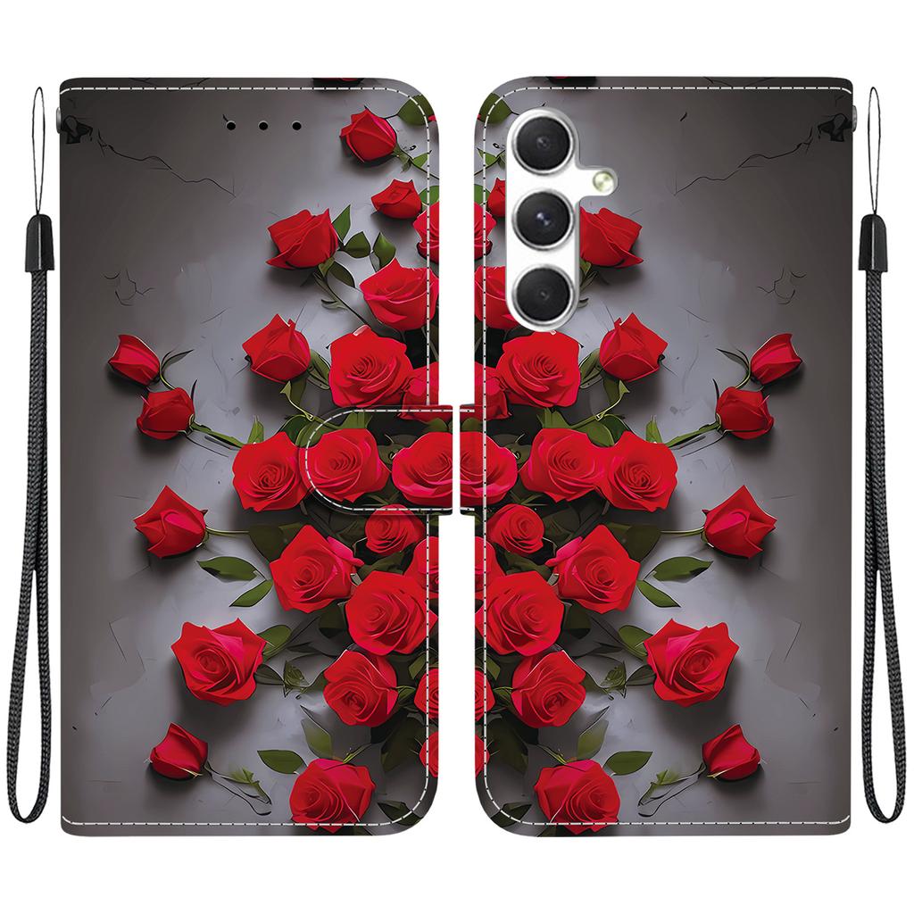 Чехол-книжка из искусственной кожи ручной работы для Samsung Galaxy S24 (СМ-S921B) Противоскользящий ударопрочный чехол с ремешком на запястье и дизайнами в виде сердец/роз и кошек