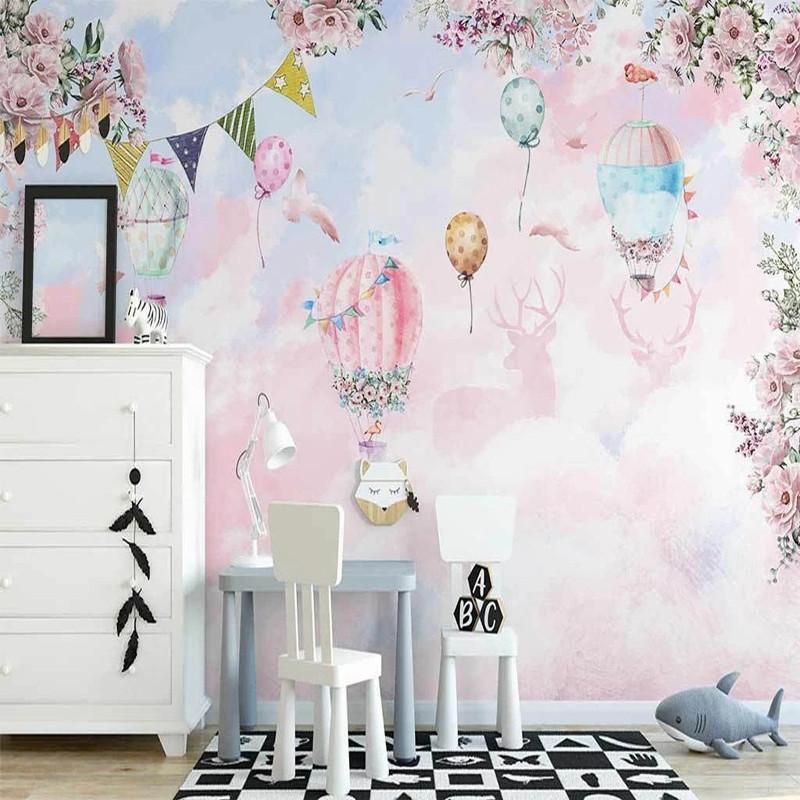3D мультяшная фреска воздушный шар розовые облака цветы обои для детей девочек спальня гостиная фон настенные фрески