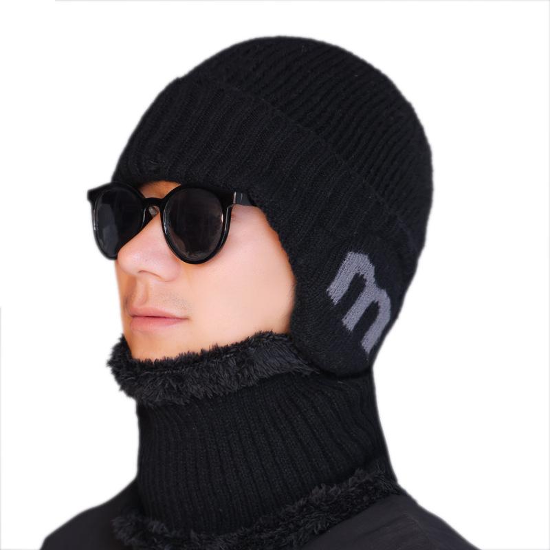 Winter Ear Protection Hat Fleece Thickened Warm Wool Hat Outdoor Scarf Men's Cold-proof Cycling Cold-proof Knitted Hat