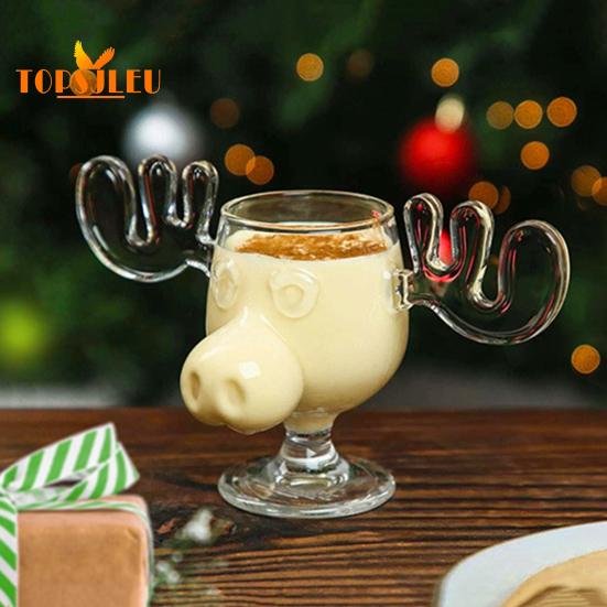 Креативная стеклянная чашка для вина в форме оленя, 235 мл, очаровательный дизайн в форме оленя, украшение для обеденного стола, многоразовая чашка для питья