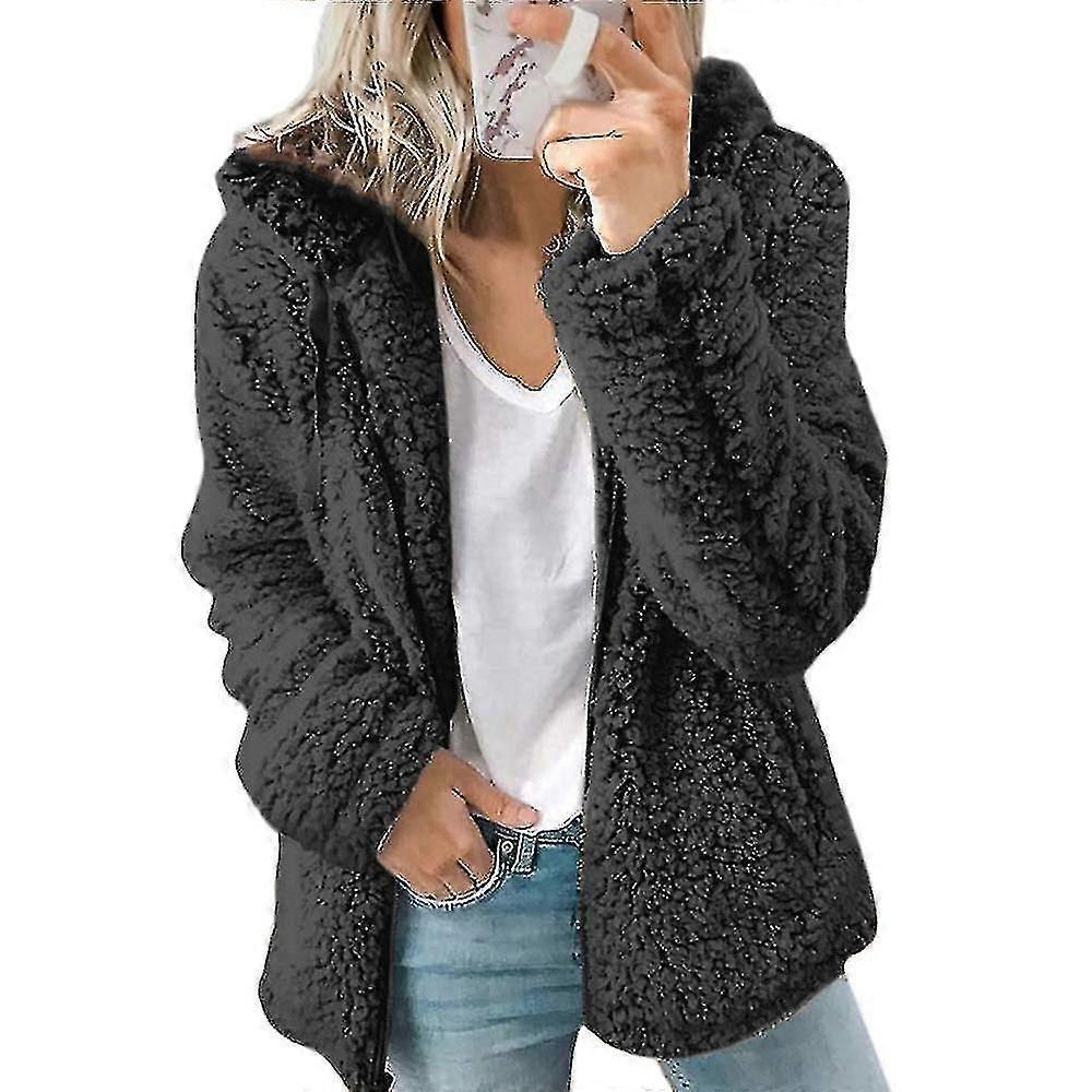 Women Teddy Bear Coat Soft Warm Cardigan Fleece Fur Hooded Fluffy Jacket Tops Winter