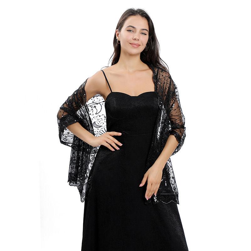 Shawl Dress Embroidered Shawl Dinner Shawl Women Star Moon Sequined Stage Party