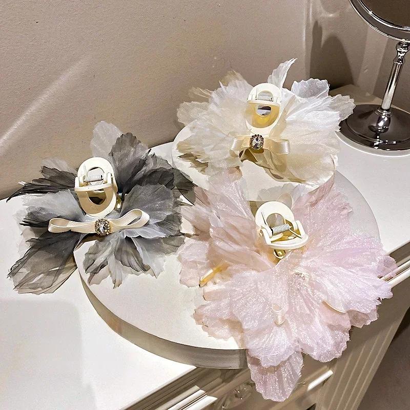 Женская мода Инкрустированный бриллиантами Сказочный марлевый бант Акриловая заколка для волос Корейская милая Темпераментные аксессуары для волос Девичье украшение