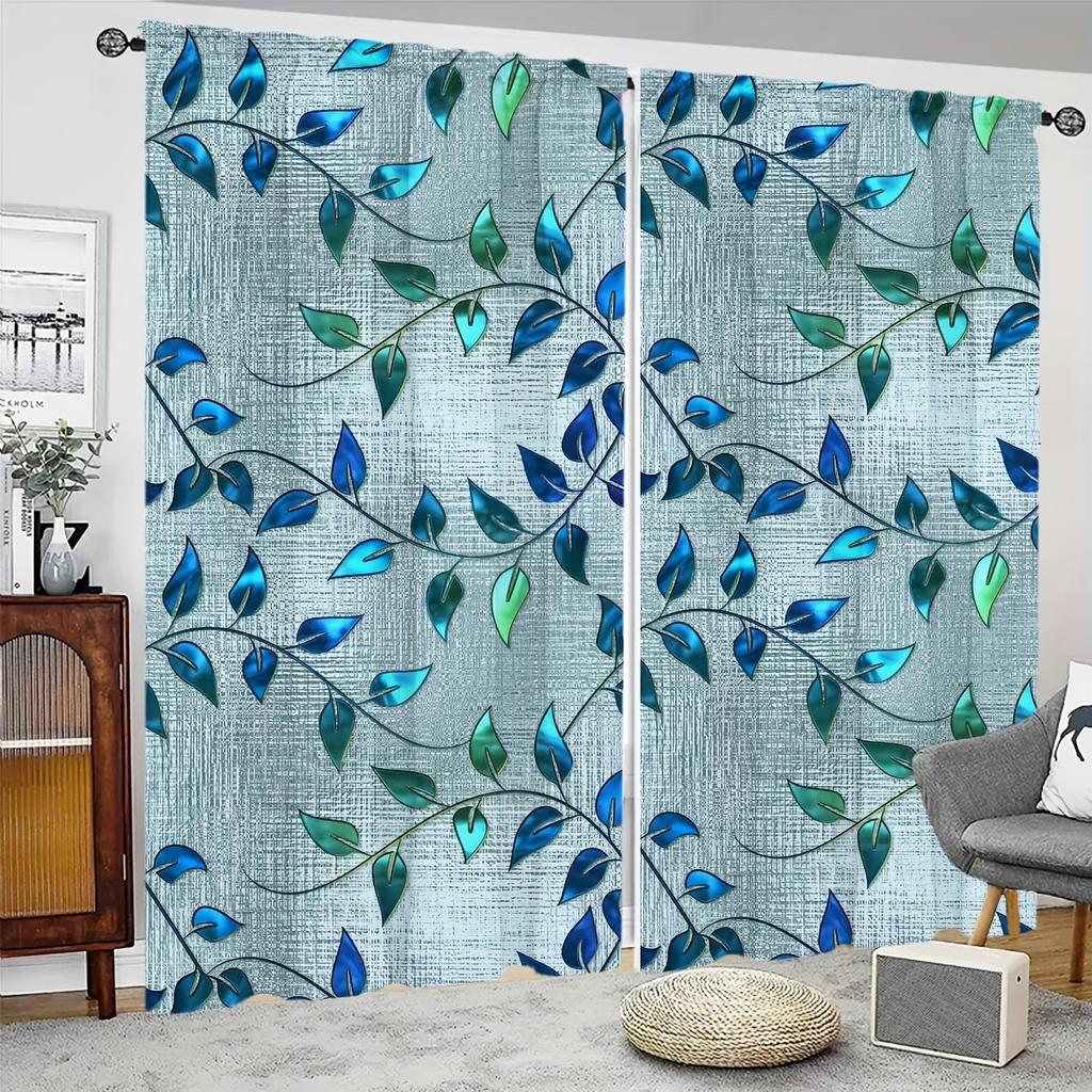 2 шт. Современные листовидные цветочные принты светофильтрующие шторы панели устойчивые к УФ-излучению легкие в уходе прозрачные шторы для спальни гостиной