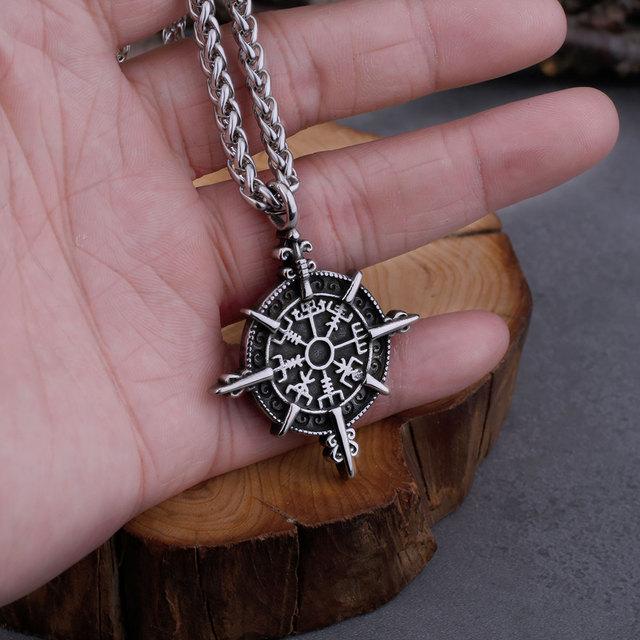 Скандинавское ожерелье с компасом викингов Vegvisir, мужское дорожное знак, амулет, кулон, скандинавский байкер, нержавеющая сталь, мужские ювелирные изделия, подарок