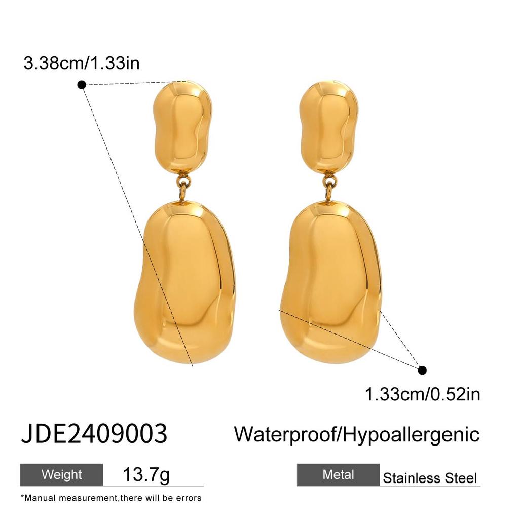 Uworld Classic Irregular Water Droplet Smooth Pendant Earring For Women 18K Gold Plated Stainless Steel Earrings Lady Jewelry