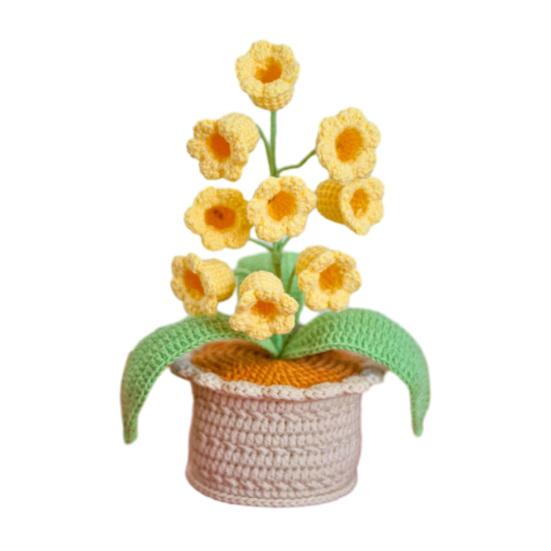 Lily of The Valley Lamp Crochet Artificial Flower Night Light Handmade Potted Plant Table Lamp for Women Wife Girlfriend Birthday Christmas Valentine