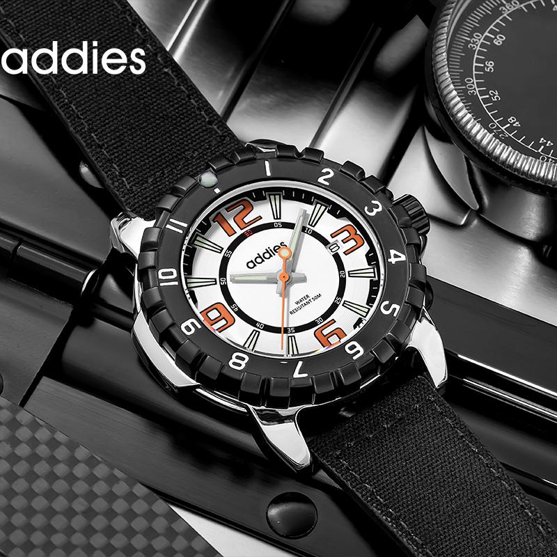 ADDIES Outdoor Men's Fashion Watch 50m Waterproof Large Dial Luminous Watch Casual Sports Men's Quartz Watch With Nylon Strap