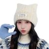 Cat Ear Woolen Hat for Women, Autumn and Winter, Fleece-Lined, Thickened, Warm, Cold-Proof, Ear-Protecting Knit Hat for Large Head Circumferences