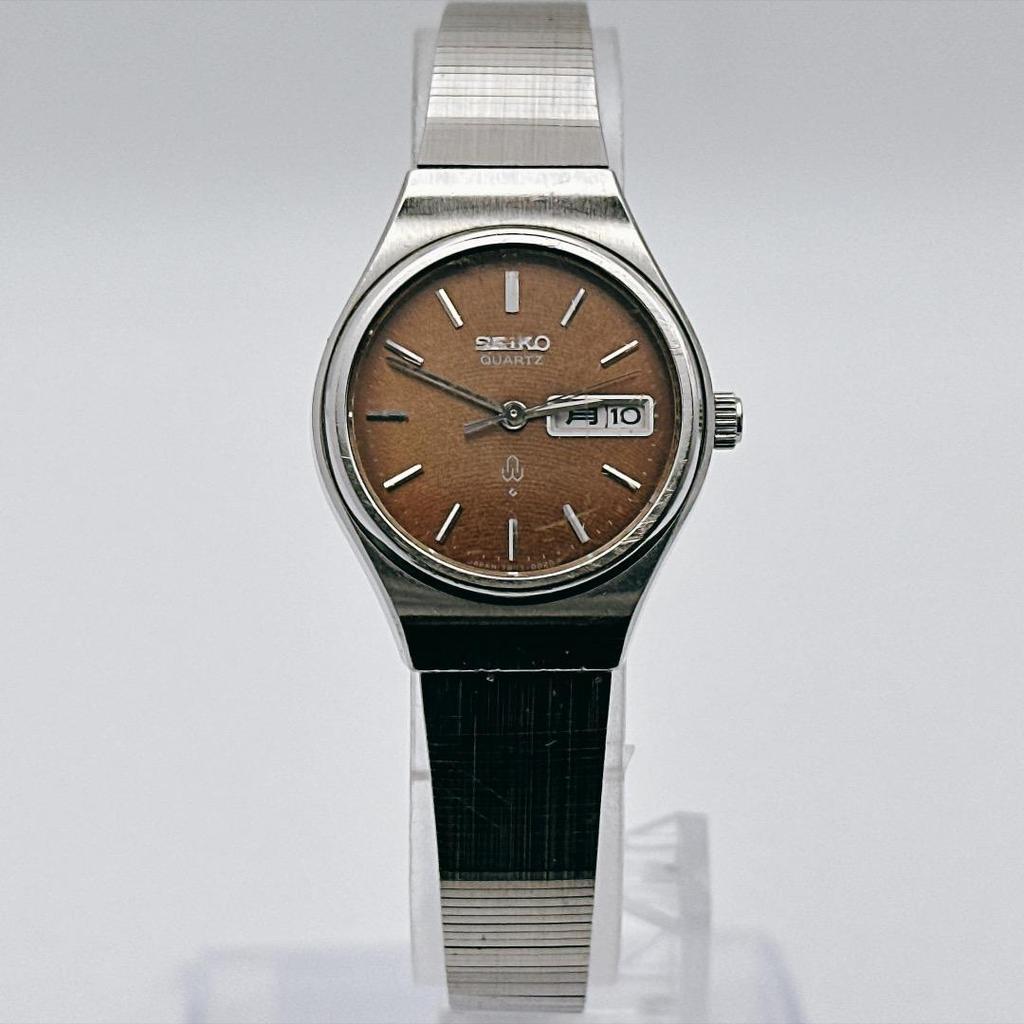 Used vintage SEIKO ladies watch brown dial battery replacement day date