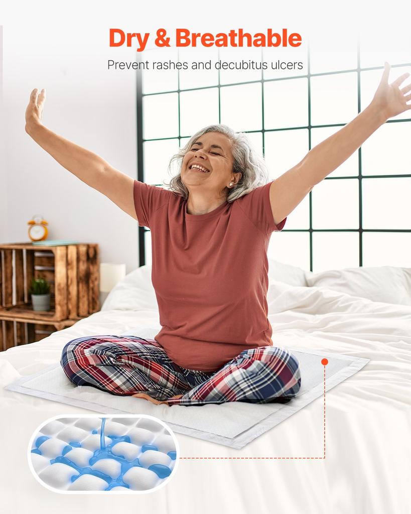 VEVOR Disposable Underpads, 21" x 36" Incontinence Bed Pads, Super Absorbent Chux Pads with 5-Layer Protection for Bed Sofa and Mattress