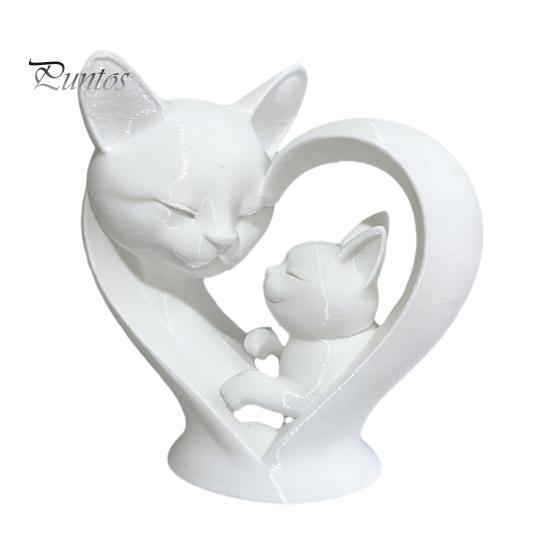 Милая кошка, домашний декор, фигурка матери и ребенка, 3D-печатная скульптура сердца для декора стола, статуэтка с гладкой поверхностью, современное искусство, гостиная, кабинет,