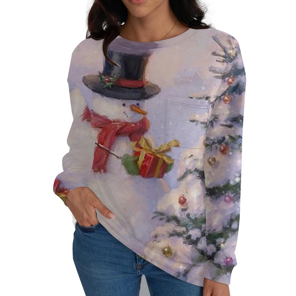 Женские рубашки с длинным рукавом, топы свободного покроя с круглым вырезом, повседневные осенние модные футболки, блузки с карманами, одежда