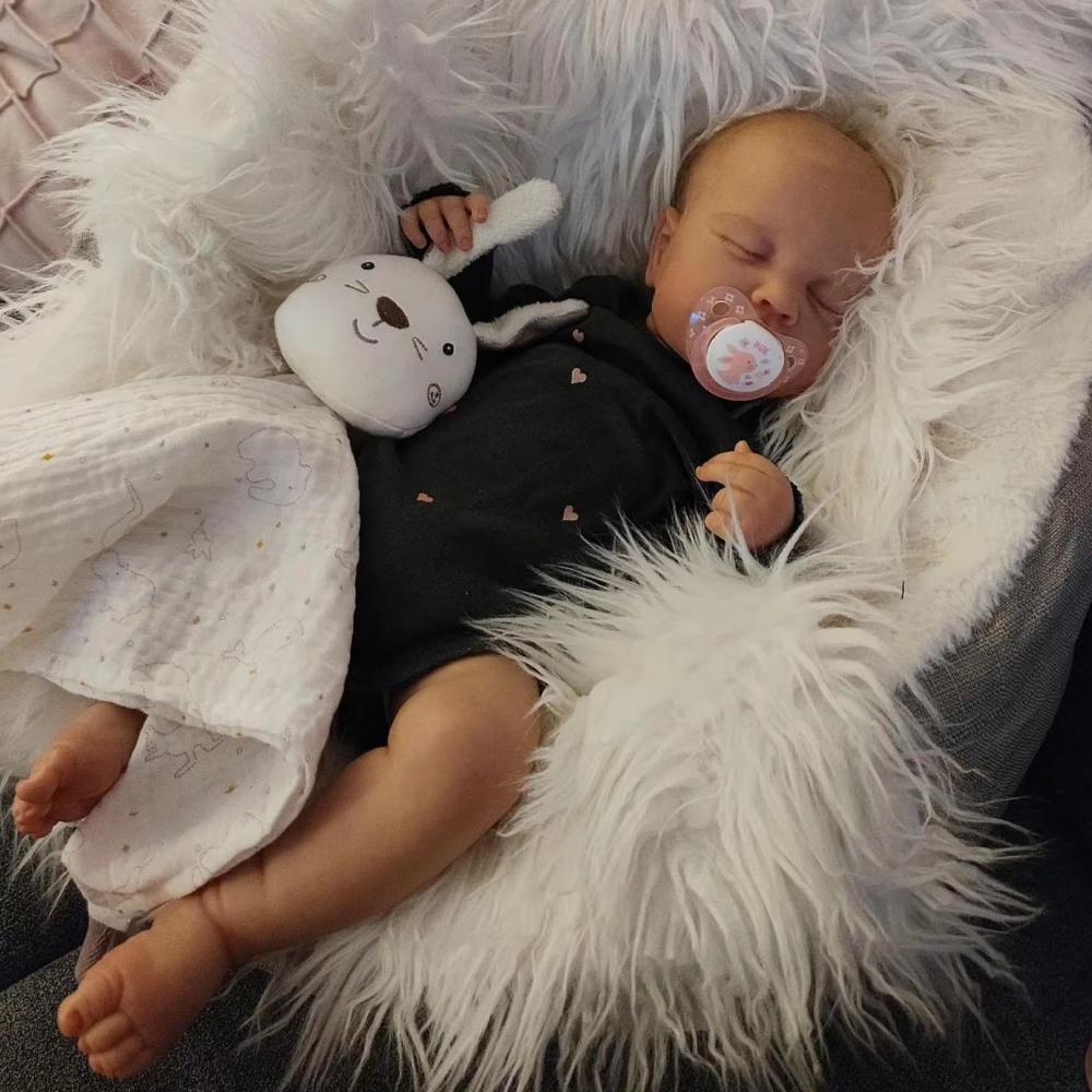 19 Inch Realistic Reborn Baby Dolls LouLou Sleeping Lifelike Rebirth Dolls Soft Body Cute Newborn Baby Doll with Toy Accessories Gift for Kids Age 3
