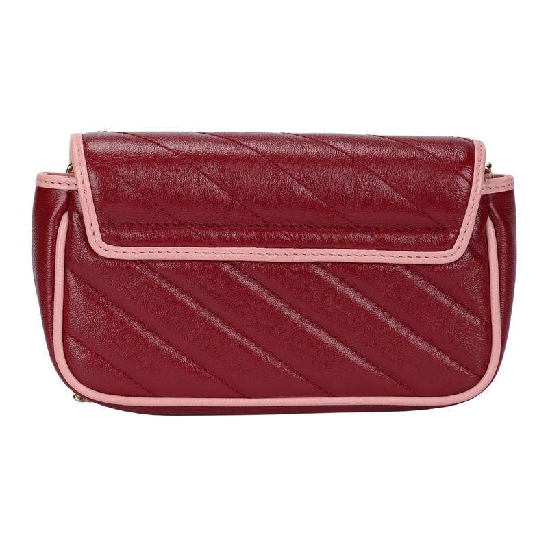 Gucci GG Marmont Золотая этикетка Логотип Цветные блоки Отделка Цепочка на плечо Стеганая кожаная сумка через плечо Мини Женская Красная и Розовая