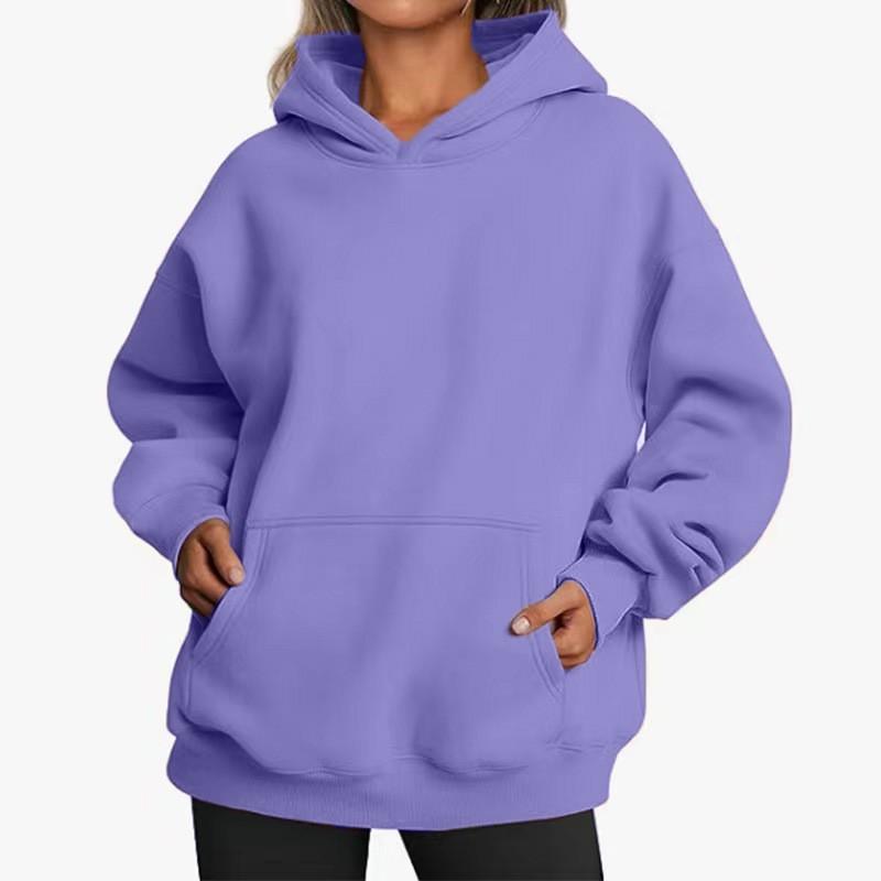 Womens Casual Hooded Sweatshirt Loose Fit Long Sleeve Streetwear Top With Front Pocket