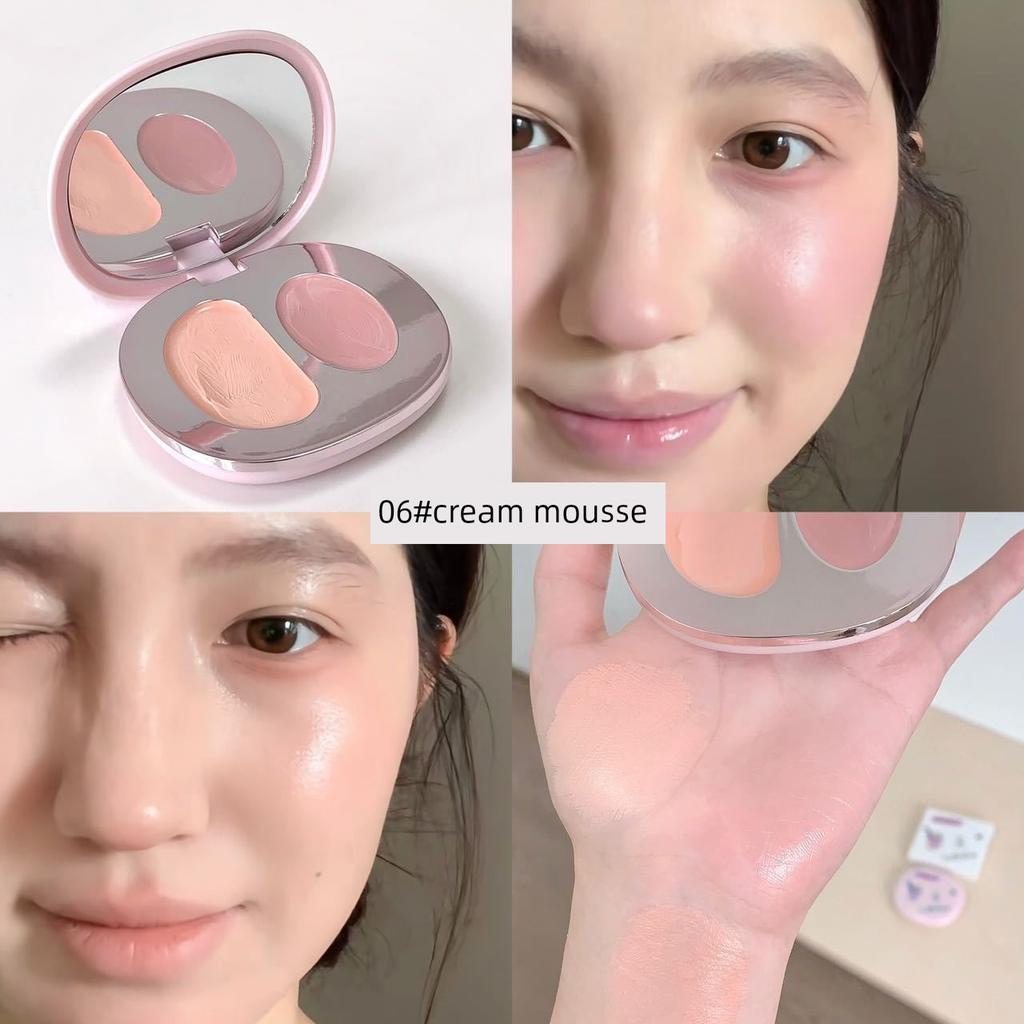 Two Lives of Lightness! the Tenderness That Spills Off the Screen! Two-Tone Water-Gloss Blush Cream with Low Saturation Gray-Pink Highlighter
