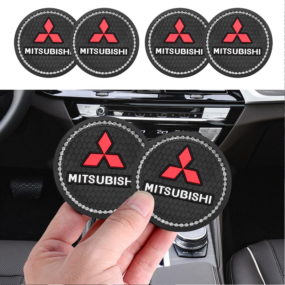 1/2Pcs Car Cup Anti-Slip Carbon Coaster Bottle Pad Interior Accessories For Mitsubishi 9 Ralliart ASX L200 Colt Outlander Pajero