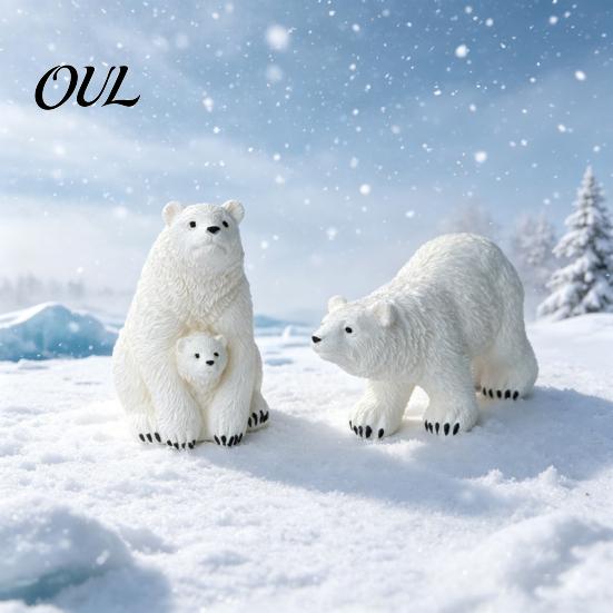 Winter Themed Micro Ornaments Polar Bear Resin Mini Figurines, Mother Baby Miniature for Figurines Succulents Pots Fish Tanks, Waterproof Home