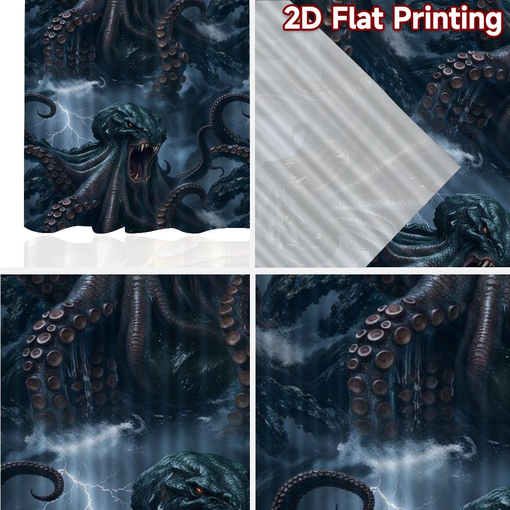 2D FLAT PRINTING 2pcs Curtains (Without Rod) Stormy Sea Monster Battle Chic Pattern Curtains Prints Light Filtering Curtains