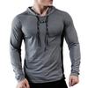 Men Sport Top Drawstring Hooded Long Sleeve Slim Fit Soft Breathable High Elasticity Quick Dry Hollow Mesh Jogging Training Summer Spring Sweatshirt
