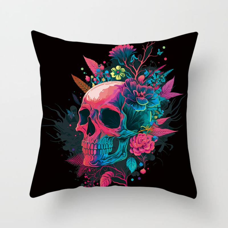 Colorful Skull Fashion Set Decorative Printing Square Pillowcase Car Sofa Cushion Cover 45*45cm Home Improvement