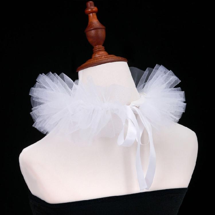 Vintage Renaissances Ruffled Mesh False Collar Victorian Gothic Neck Ruff Shawl Scarf Costume Cosplay Props for Women