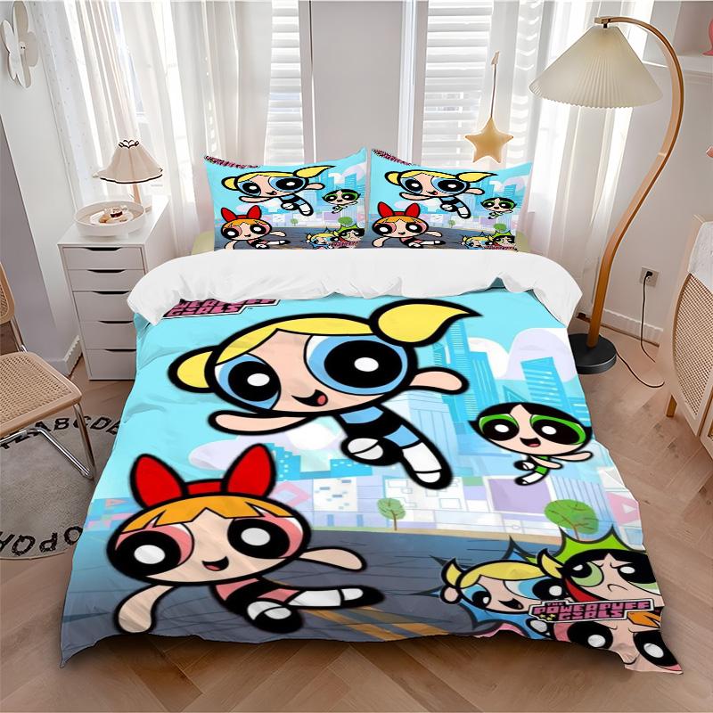 Powerpuff Girls Adventure Print 3Pcs Bedding Setduvet Cover With 2 Bedropillowcase Home Birthday Gift