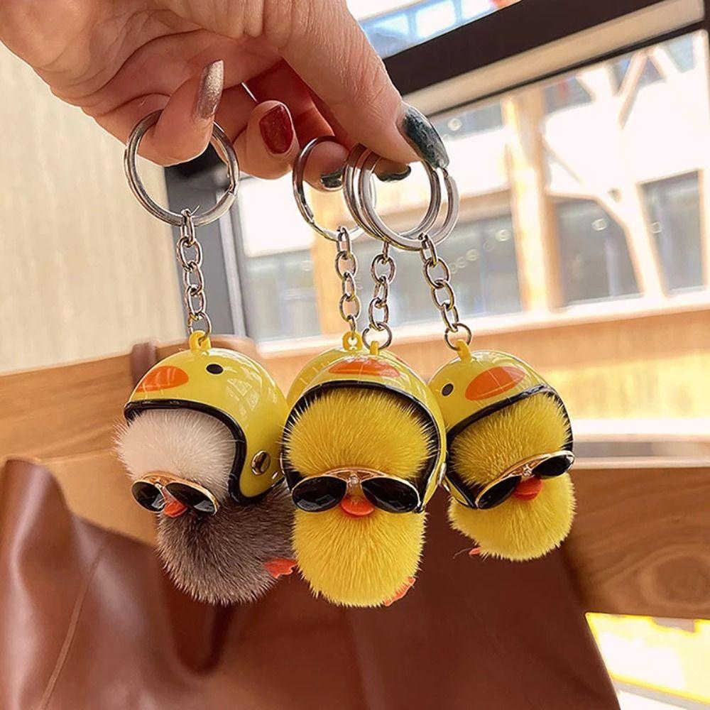 Women Mini Yellow Duck Car Key Ring Unique School Bag Pendant 2024 Plush Toy Duck Keychain