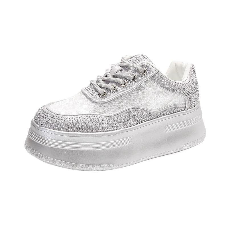 Модные Роскошные Женские Спортивные Туфли Летняя Сетка Высокий Каблук Платформа Шнуровка Водяной Бриллиант Кристалл Повседневная Рабочая Обувь Уличная Обувь для Бега