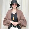 Autumn Winter Knitting Shawl Ribbed Trim Long Sleeve Open Front Shawl Wrap Solid Color Ribbed Trim Cozy Wrap