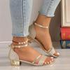 Ladies Sandals Shoes Women Luxury High Quality Sandals Ankle Mid Heel Block Party Open Toe Square Shoes Plus Size