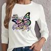 Топы для женщин с принтом бабочки Авроры, круглым вырезом и длинным рукавом, футболка, осенний повседневный тонкий пуловер, женский топ с длинным рукавом