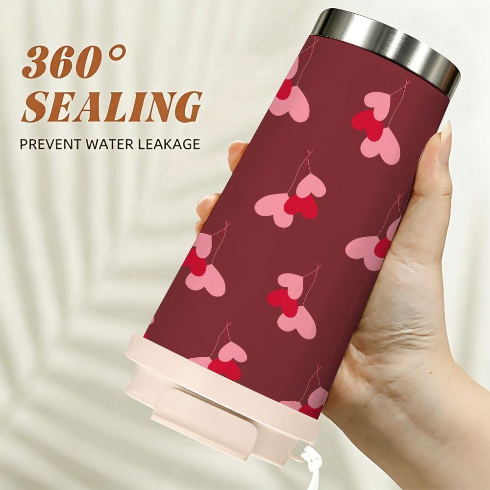 Romantic Heart Pattern Stainless Steel Insulated Coffee Tumbler, Vacuum Travel Mug, Reusable Aesthetic Cup for Valentine Gift Office Commute