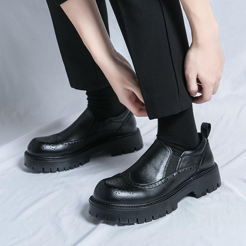 Thick Soled Leather Shoes Business Classic Gentleman Style Black Brown Daily Formal Dress Party Height Increasing Shoes