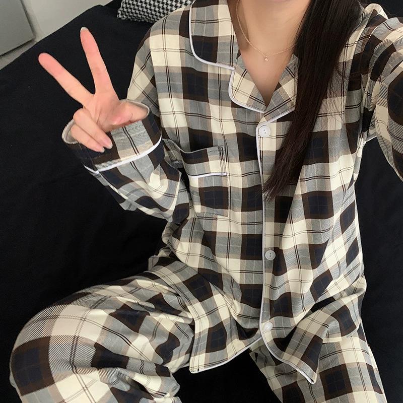 Women's Sweet Style Home Service Spring and Autumn High-end Long-sleeved Pajamas Dormitory Can Be Worn Outside Suit